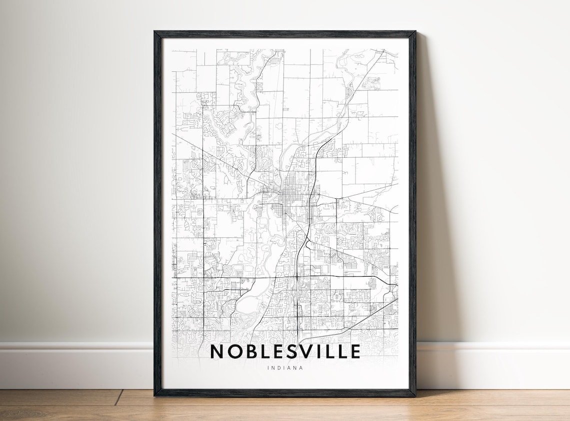 Noblesville Indiana Minimalist City Map Black and White Poster