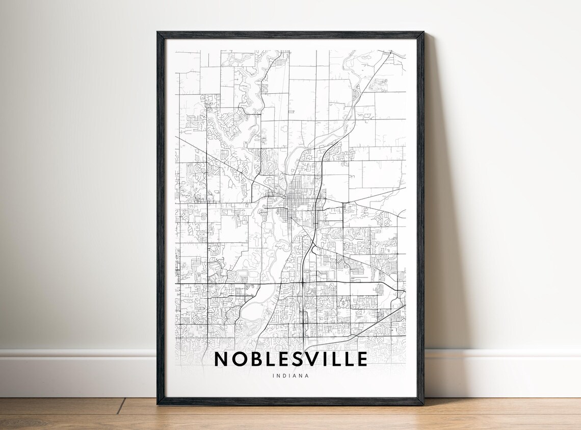 Noblesville Map Print Indiana Poster City Black And White