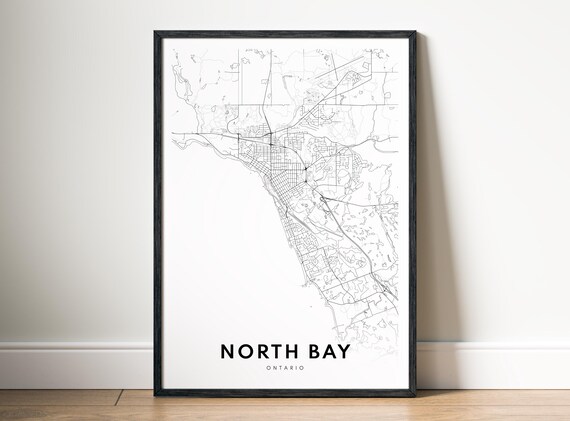 North Bay City Map Poster Ontario Black And White Minimalistic