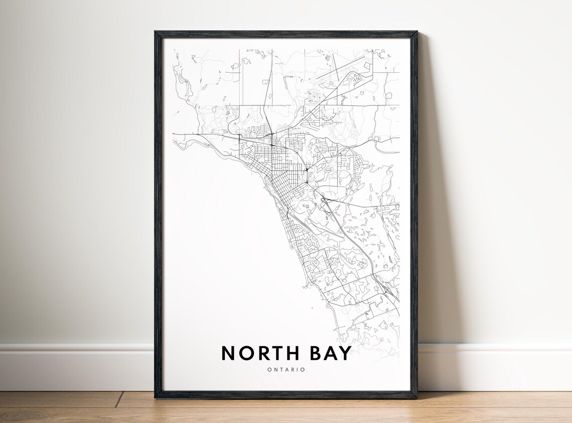 North Bay City Map Poster Ontario Black And White Minimalistic