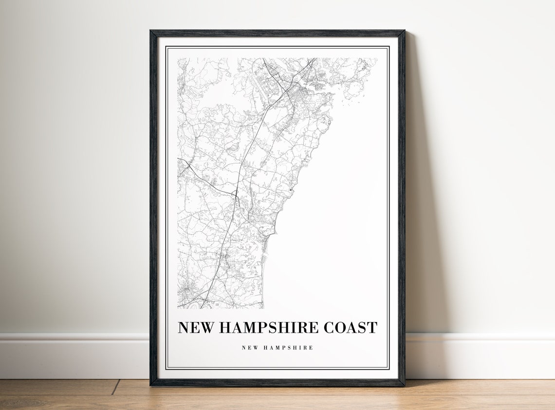 New Hampshire Coast Detailed Line Map Black And White Coastal Poster - Image 5