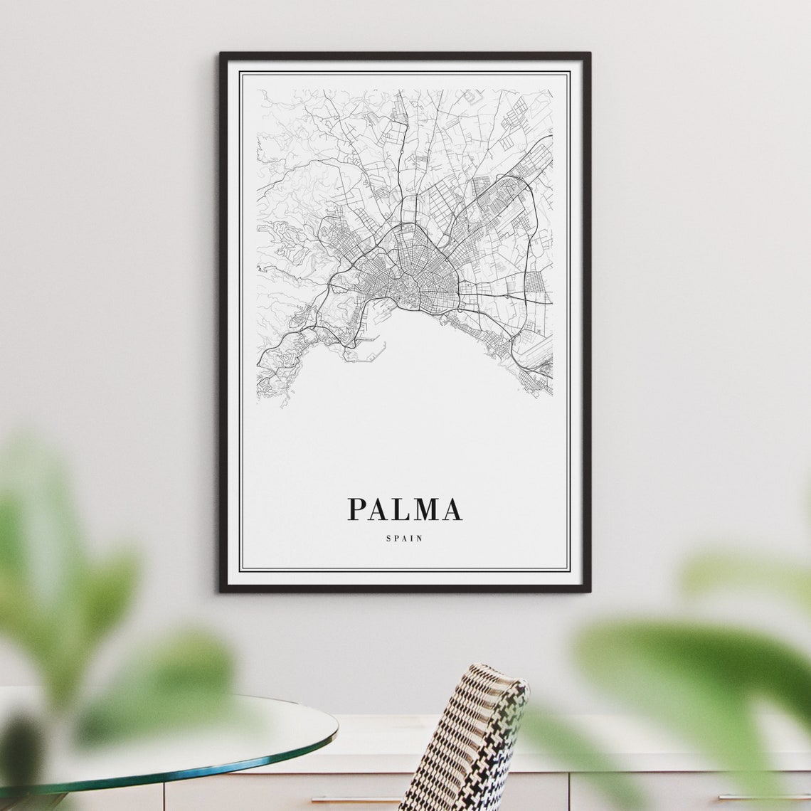 Palma Spain Minimalist Black and White City Street Map Art Poster - Image 3