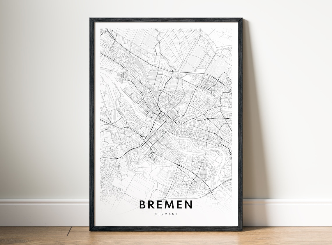 Bremen Germany City Street Map Minimal Black And White Line Art Poster