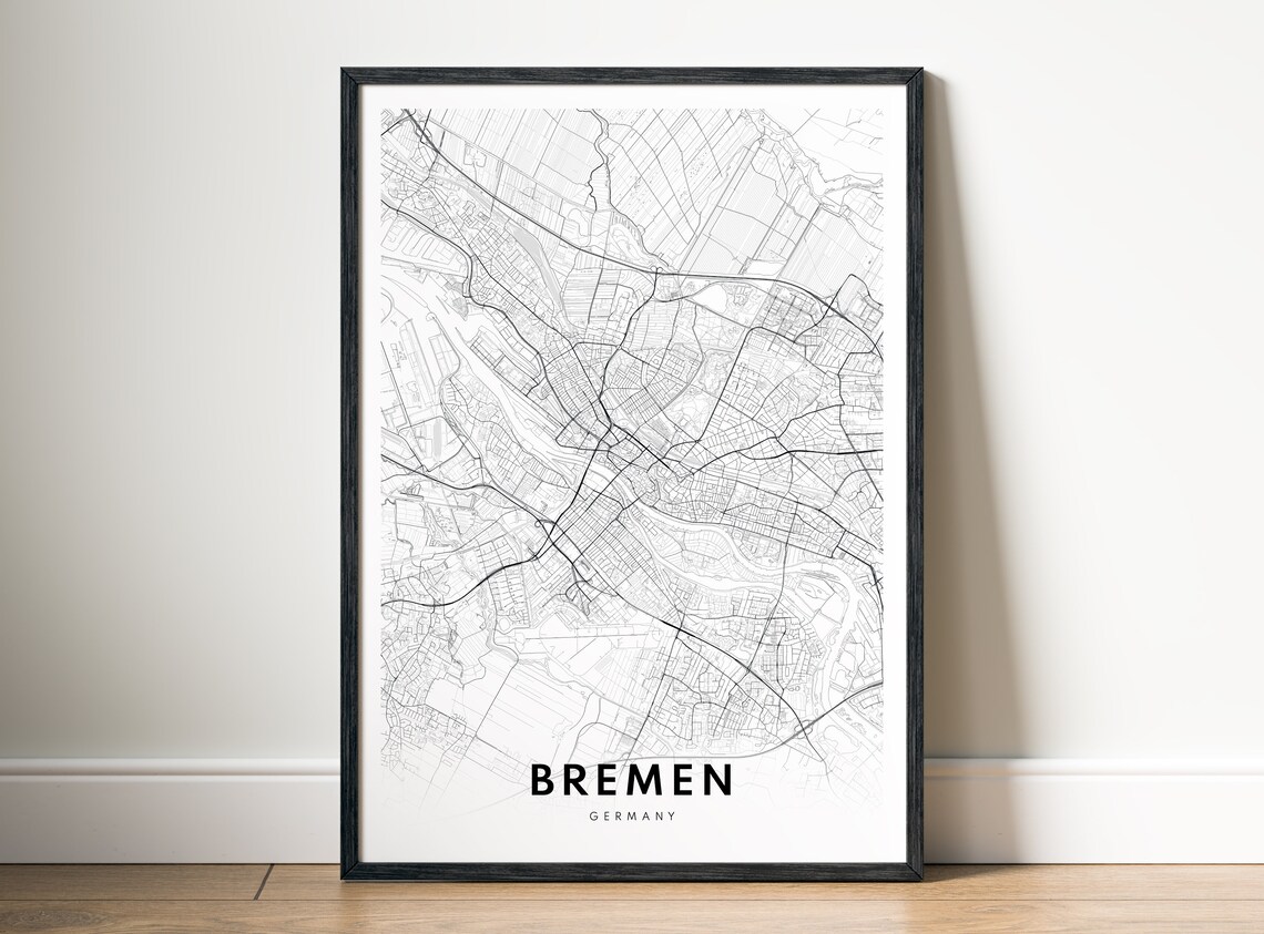 Bremen Map Print Germany Poster Black And White Instant Karte