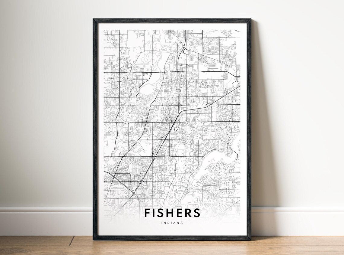 Fishers Map Print Indiana Poster City Black And White Art