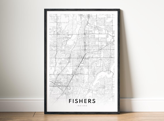 Fishers Map Print Indiana Poster City Black And White Art
