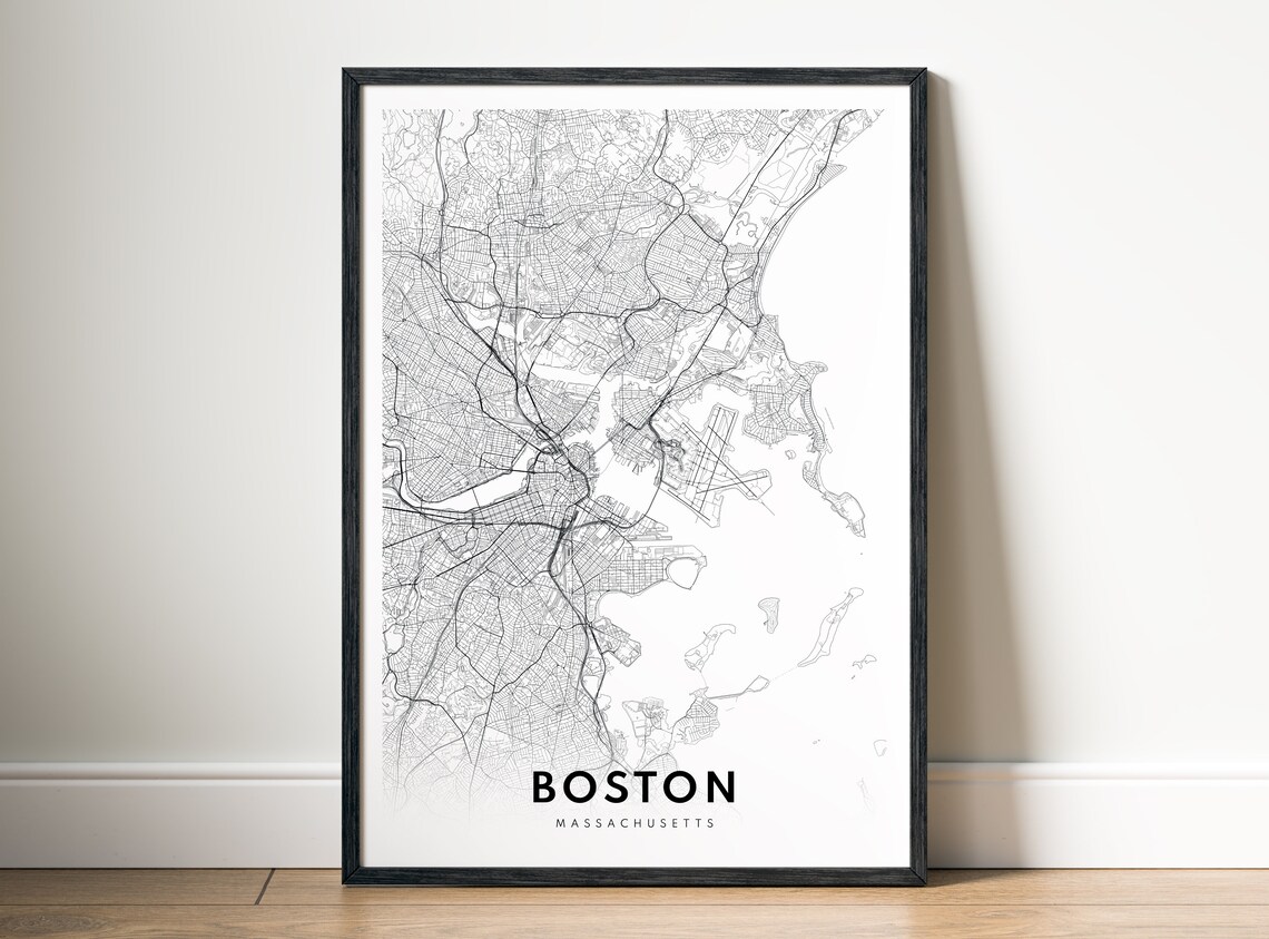 Boston Map Print, Modern Black And White Map