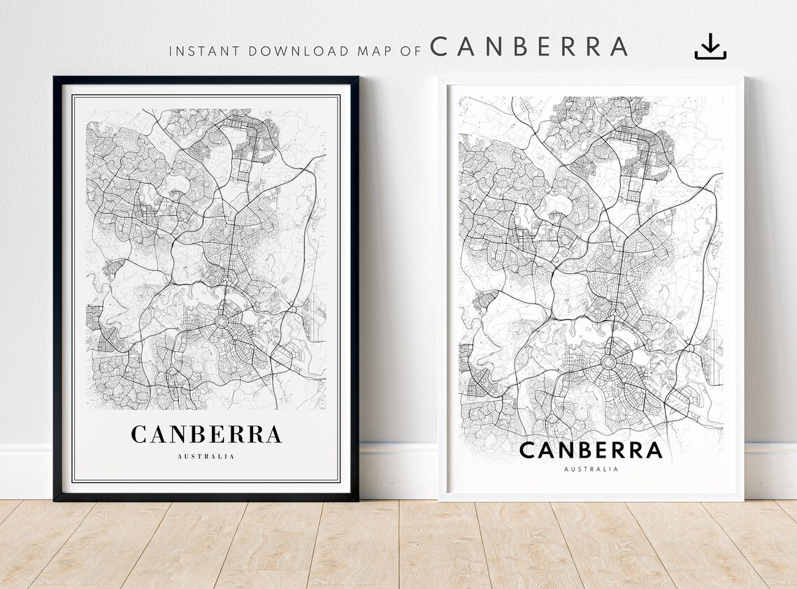 Canberra Australia Black and White City Street Map Capital Poster - Image 5