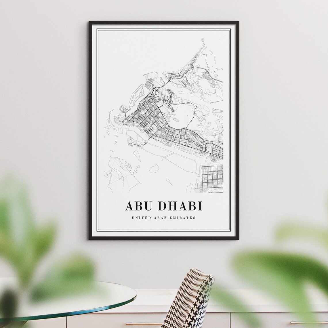 Abu Dhabi UAE Street Map Black and White City Line Art Poster - Image 3