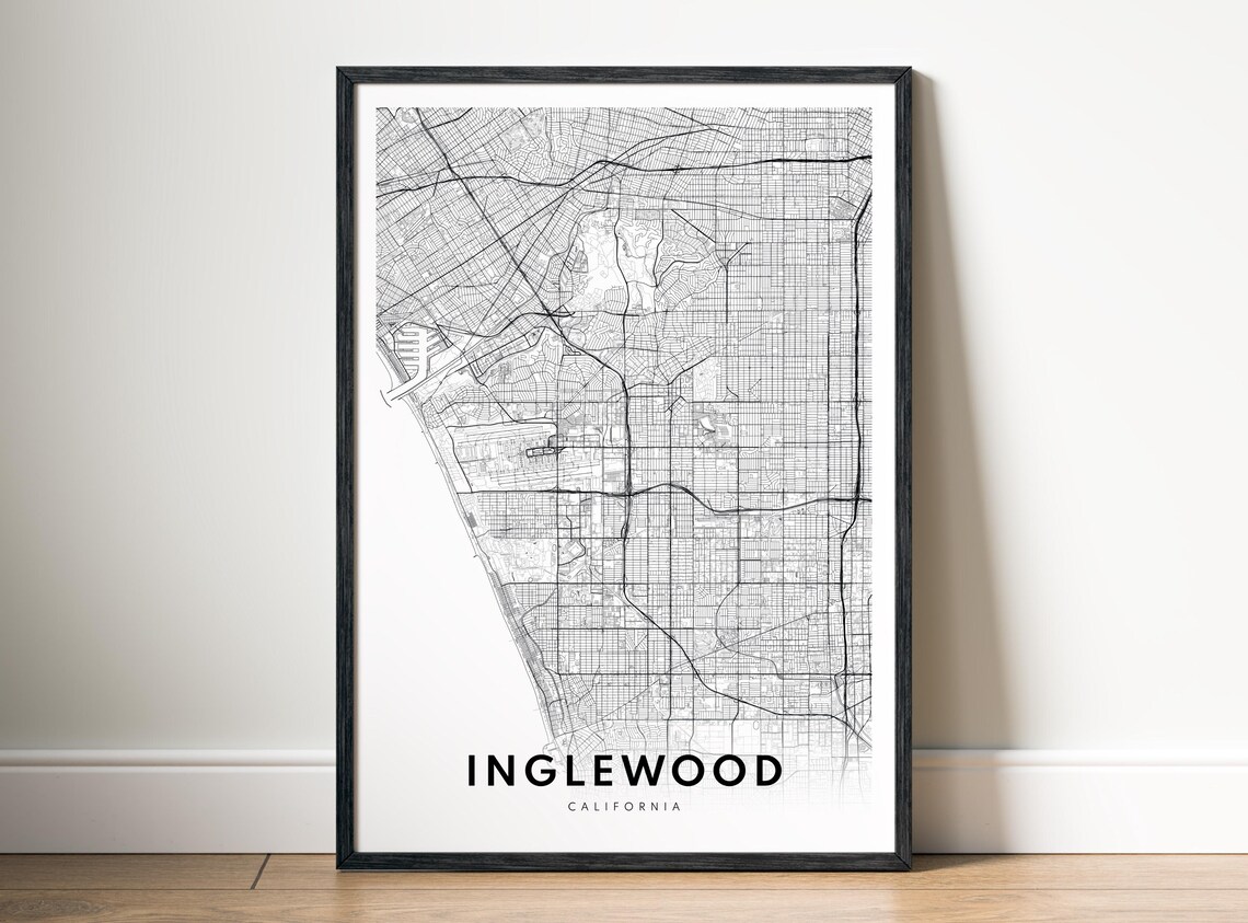 Inglewood Map Print Poster Black And White Sketch
