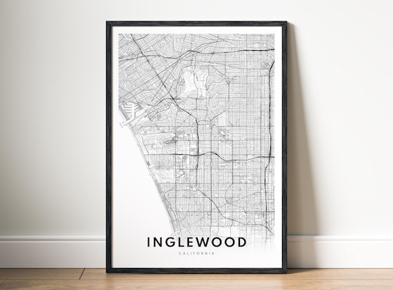 Inglewood Map Print Poster Black And White Sketch