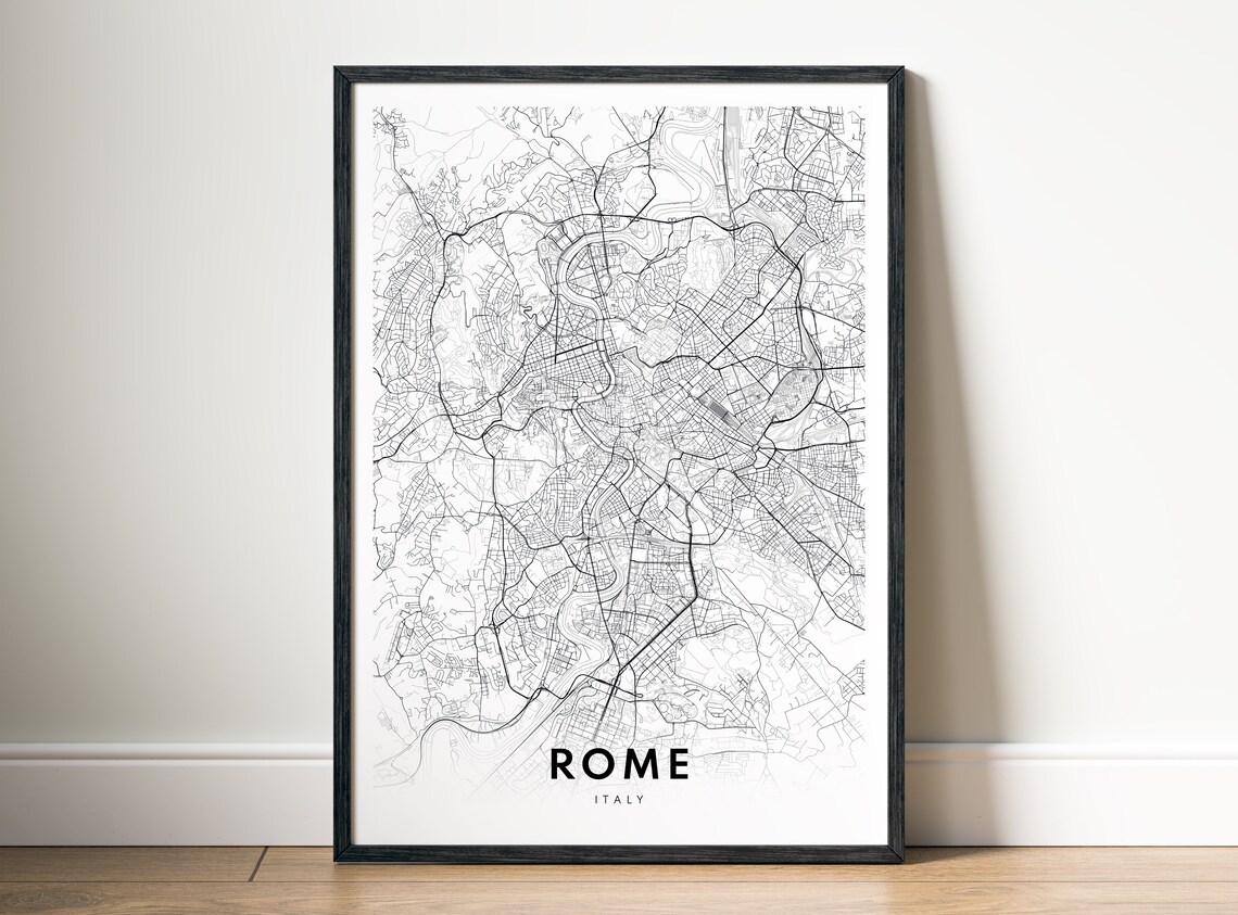 Rome Map Art Print, Black and White Travel Poster