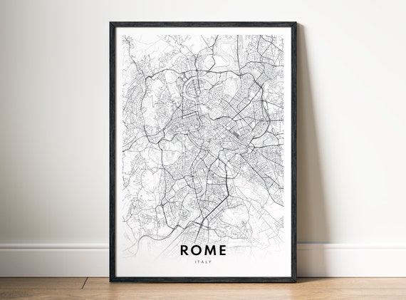 Rome Map Art Print, Black and White Travel Poster