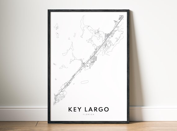 Key Largo Map Print Florida Poster Black And White Art Sketch