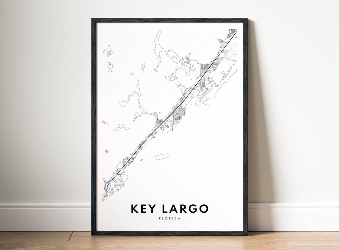 Key Largo Florida City Street Map Minimalist Black White Poster