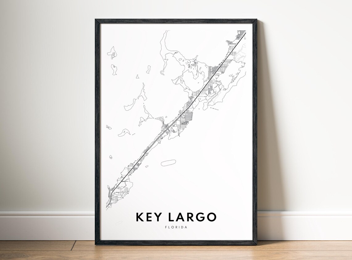 Key Largo Map Print Florida Poster Black And White Art Sketch