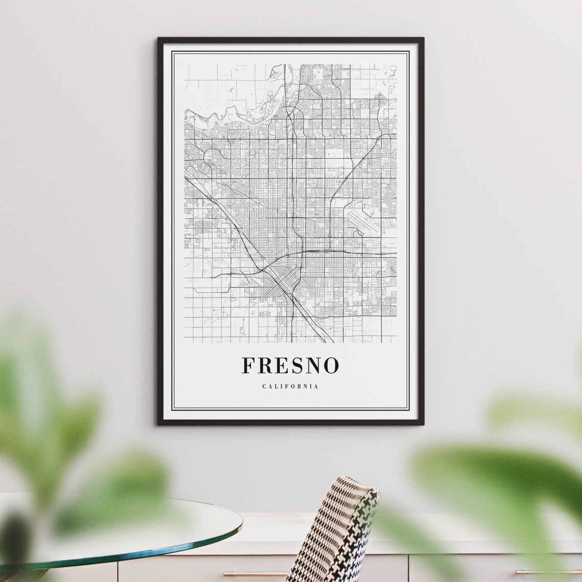 Fresno California Black and White City Street Map Valley Grid Poster - Image 3