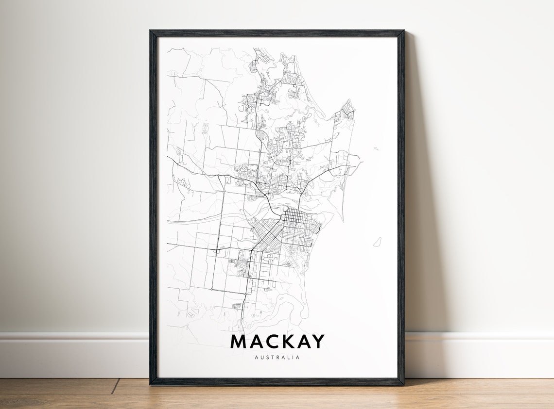 Mackay Australia Minimalist Black And White Street Map Line Art Poster