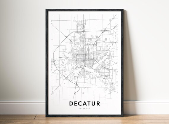 Decatur Il City Map Poster Illinois Black And White Minimalistic