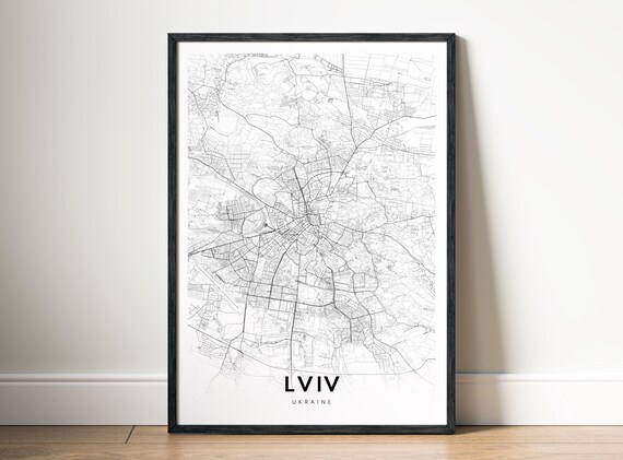 Lviv Map Print Ukraine Poster Black And White Wall Art Sketch