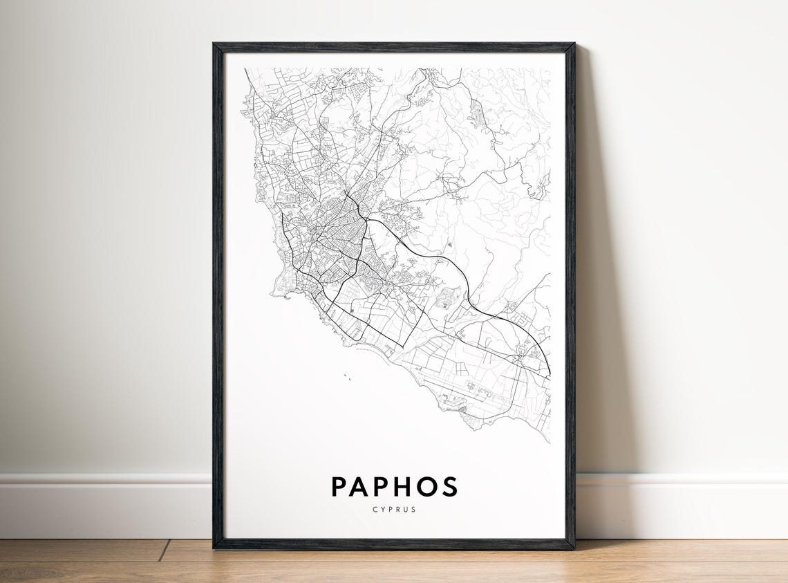 Paphos Cyprus Black and White Minimalist City Map Art Poster