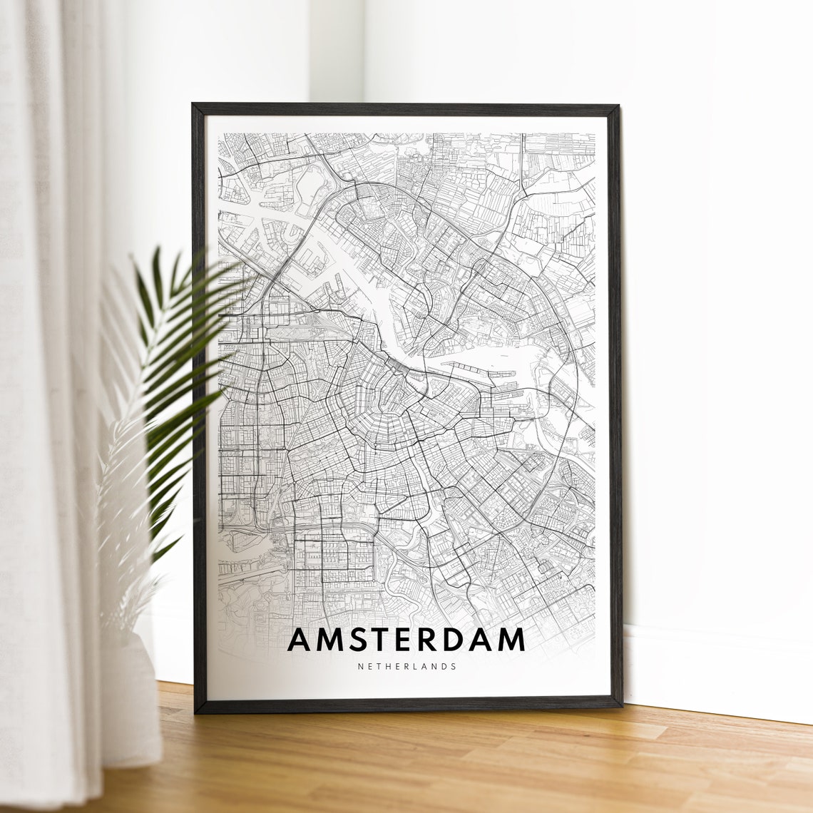 Amsterdam Netherlands Minimalist Street Map Black White Wall Art - Image 2