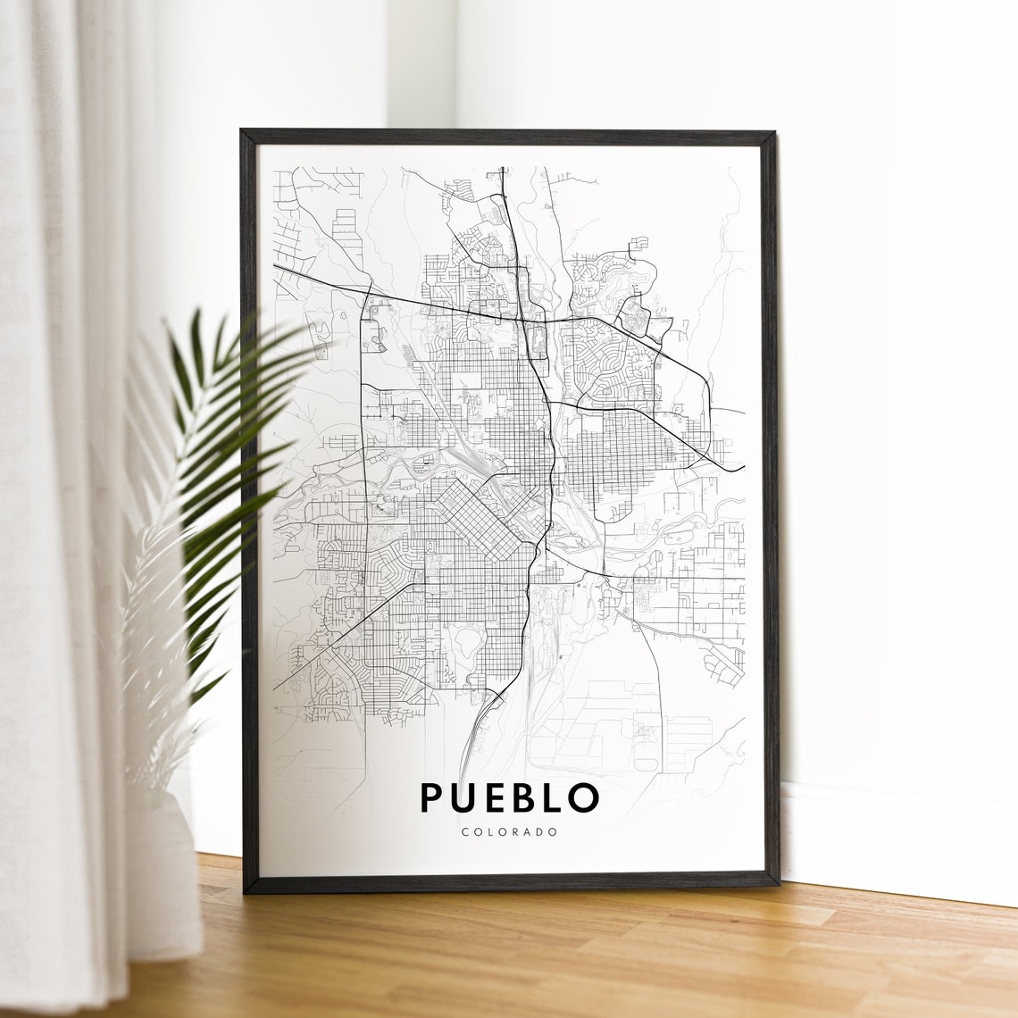 Pueblo Colorado Minimalist Black and White City Map Line Art Poster - Image 2