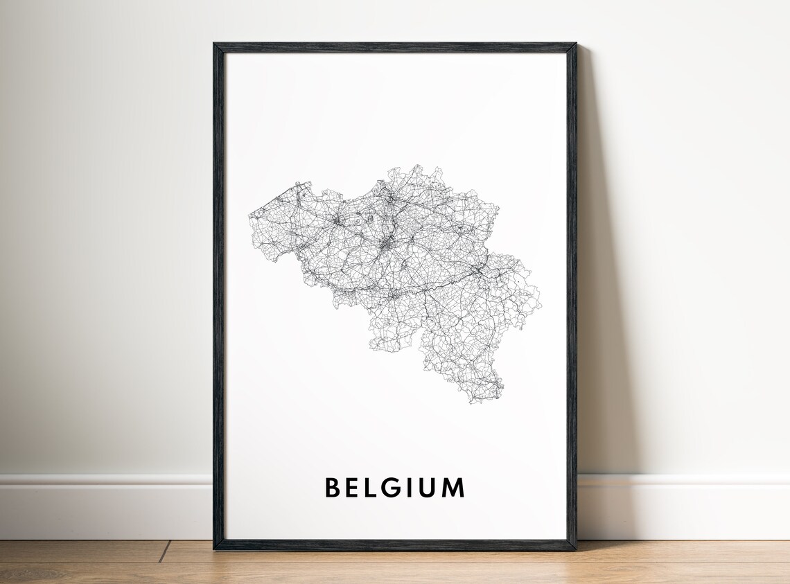 Belgium Country Minimalist Black White Road Network Map Poster - Image 5