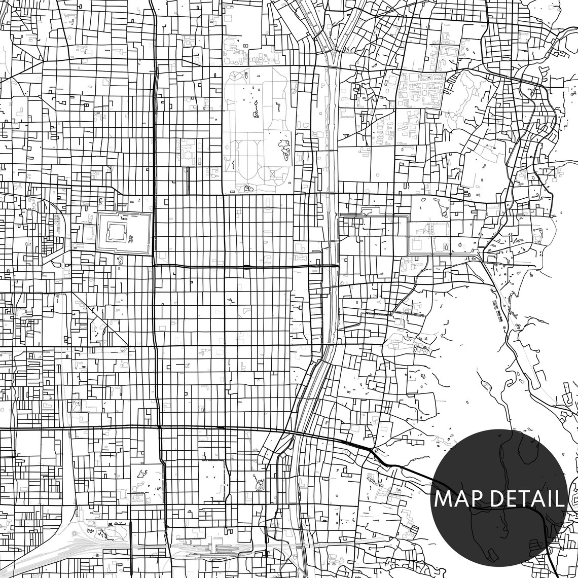 Kyoto Japan Minimalist Black And White Ancient City Street Map Poster - Image 2
