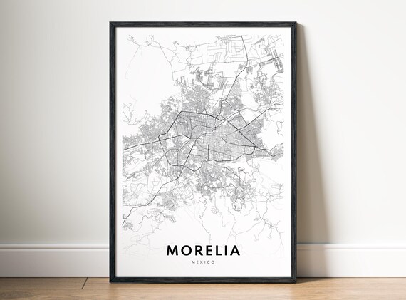 Morelia Map Print Mexico Poster Black And White Wall Art Sketch