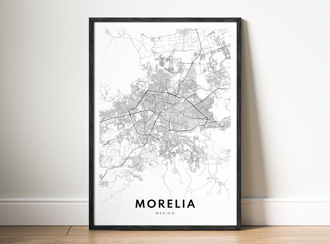 Morelia Map Print Mexico Poster Black And White Wall Art Sketch