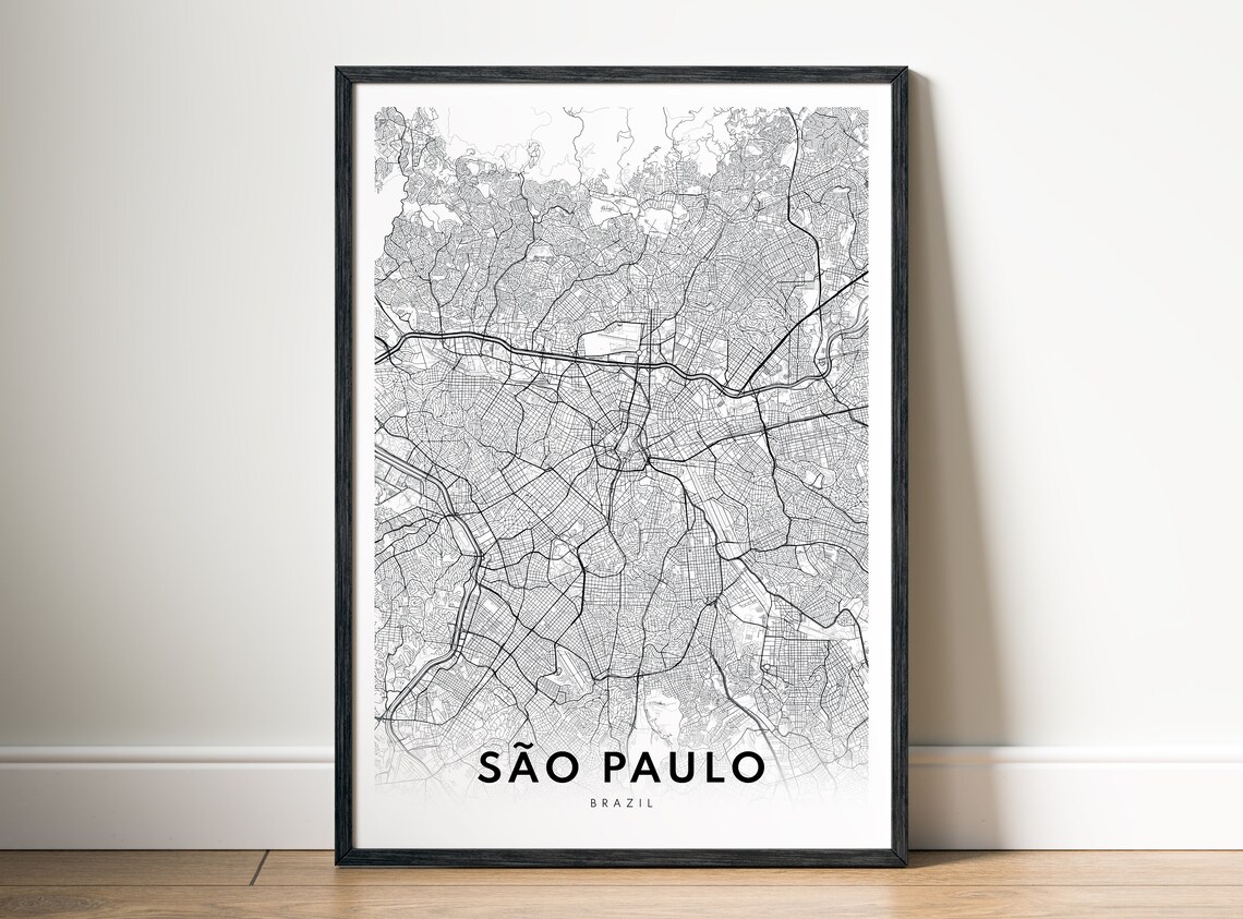 Sao Paulo Brazil Black and White Megacity Street Map Urban Poster