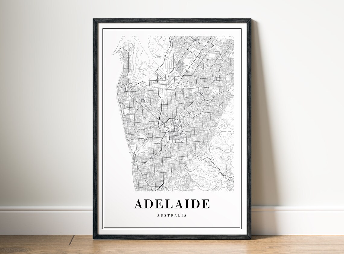Adelaide Australia Black and White City Street Map Coastal Poster - Image 5