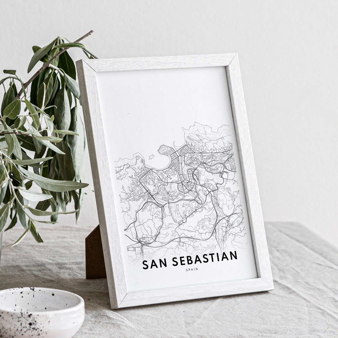 San Sebastian Spain Minimalist Line Art City Map Black White Wall Art - Image 2