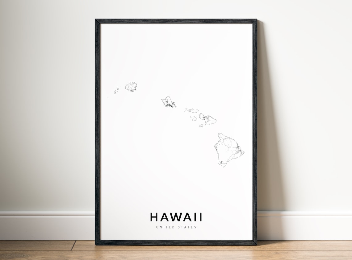 Hawaii State Map, Black and White Travel Poster - Image 5