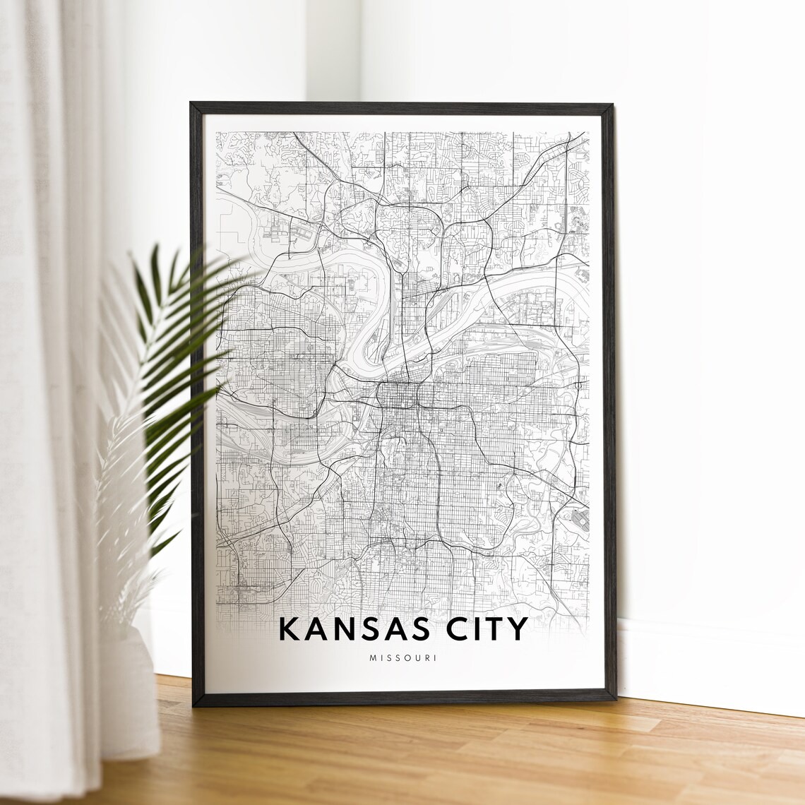 Kansas City Black and White Map Art Print - Image 2