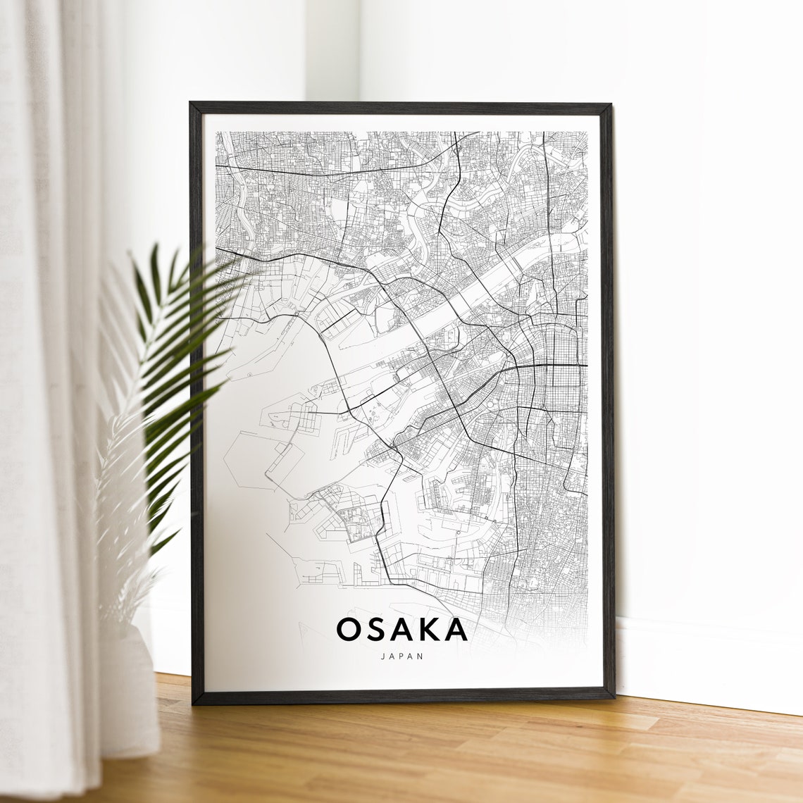 Osaka Japan Minimalist Black and White Street Map Art Poster - Image 2