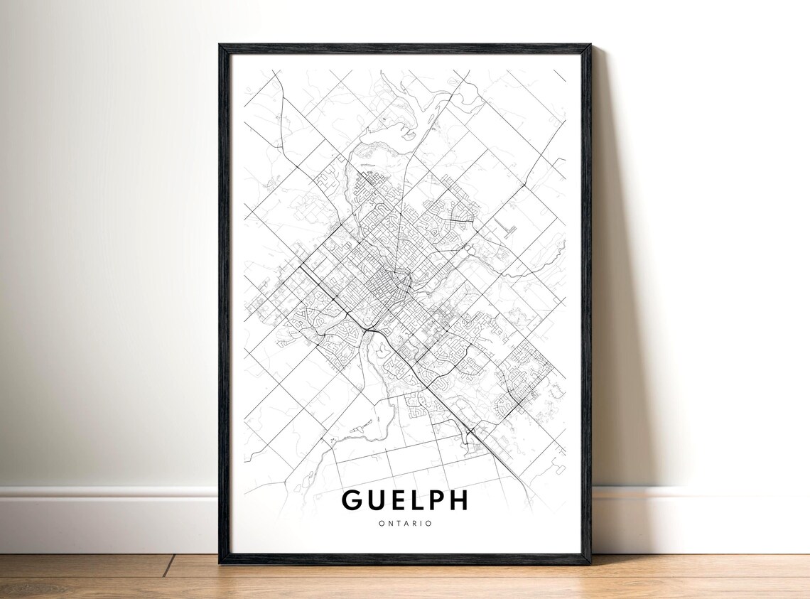 Guelph Map Print Ontario Poster Black And White Wall Art Sketch
