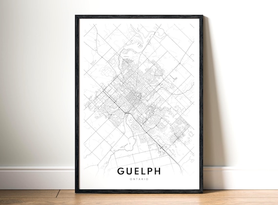 Guelph Map Print Ontario Poster Black And White Wall Art Sketch