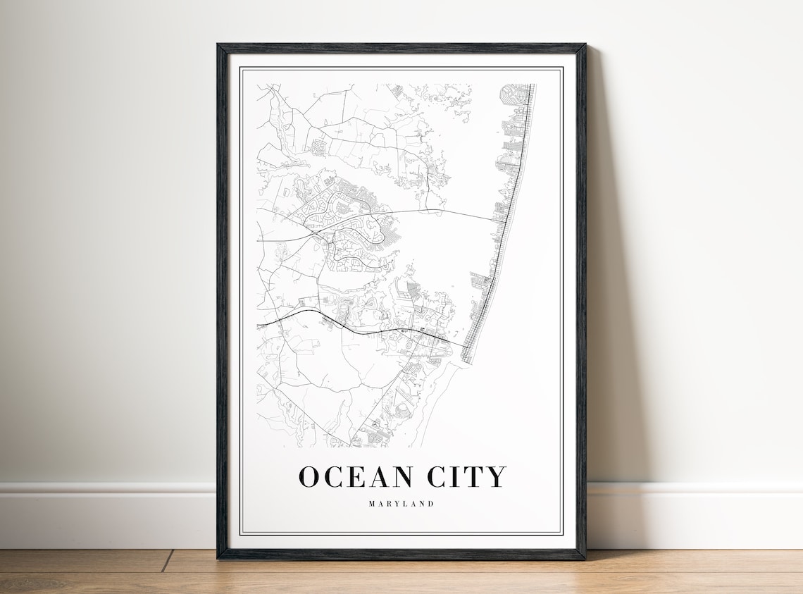 Ocean City Maryland Coastal Street Map Minimal Line Art Print - Image 5