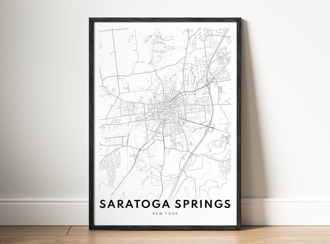 Saratoga Springs New York Minimalist Black And White Map Poster