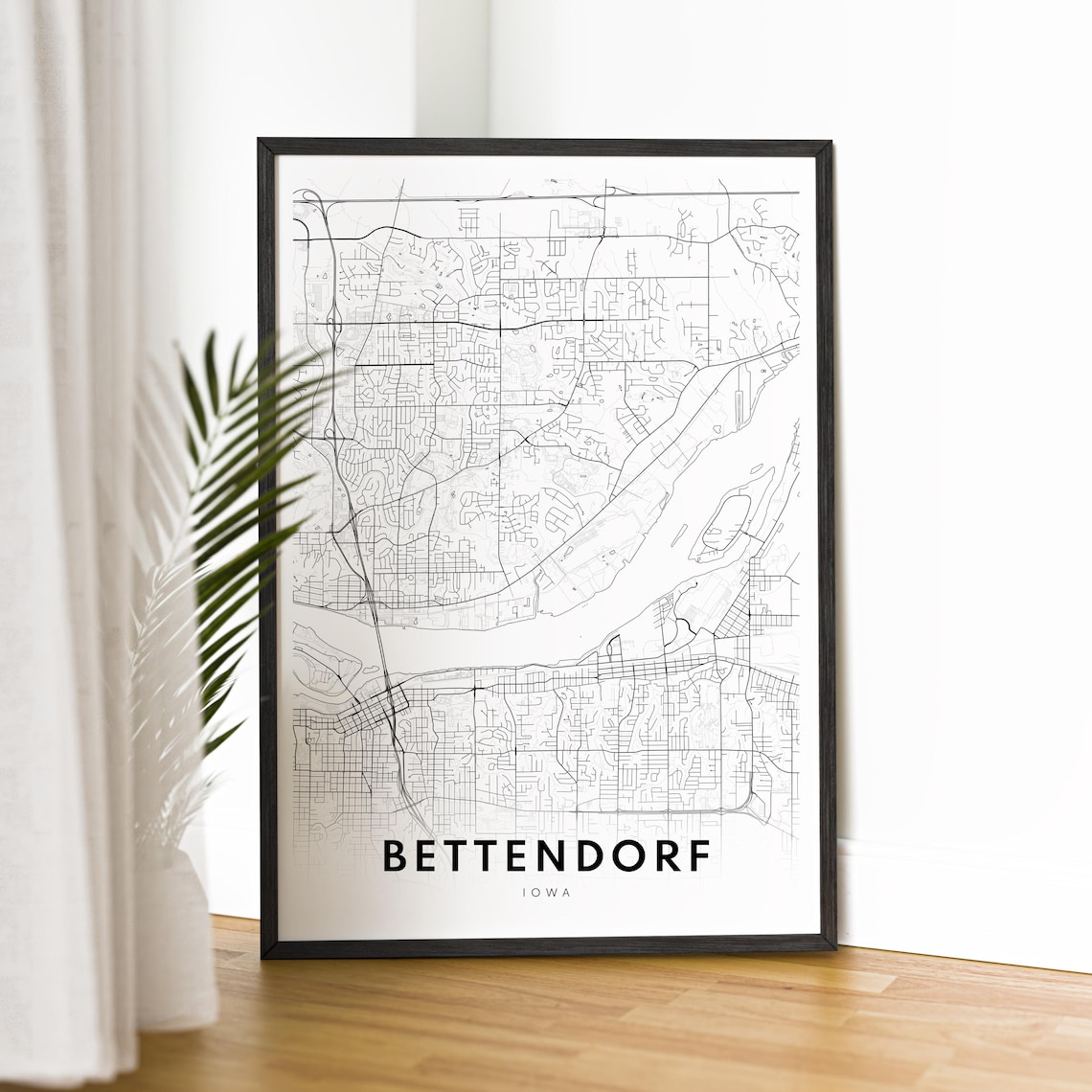 Bettendorf Iowa City Street Map Minimalist Black White Poster