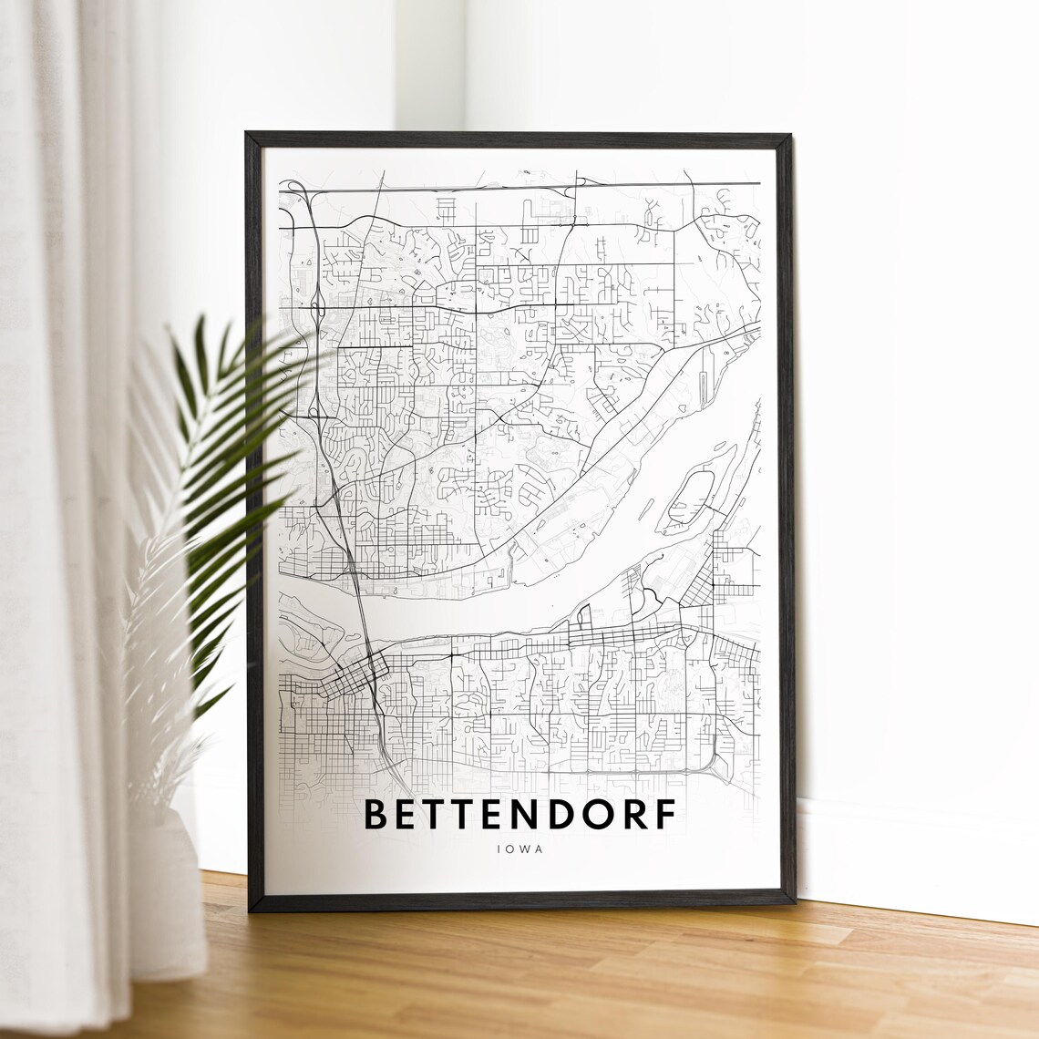 Bettendorf Map Poster Iowa Black And White Minimalistic Print