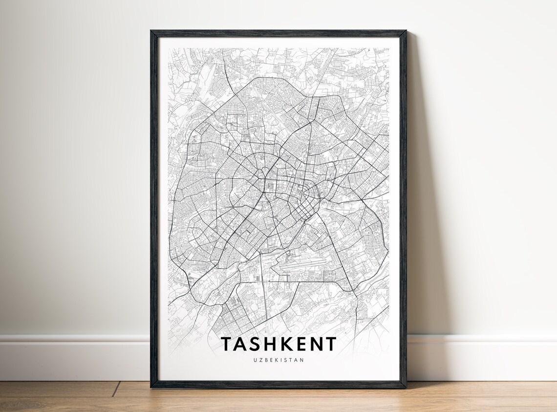 Tashkent Uzbekistan Street Map Minimalist Black and White Print