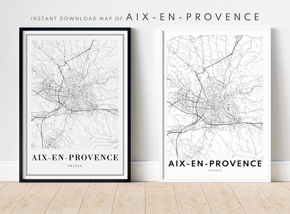 Instant Aixenprovence Map Print France Poster Black And White Wall Art