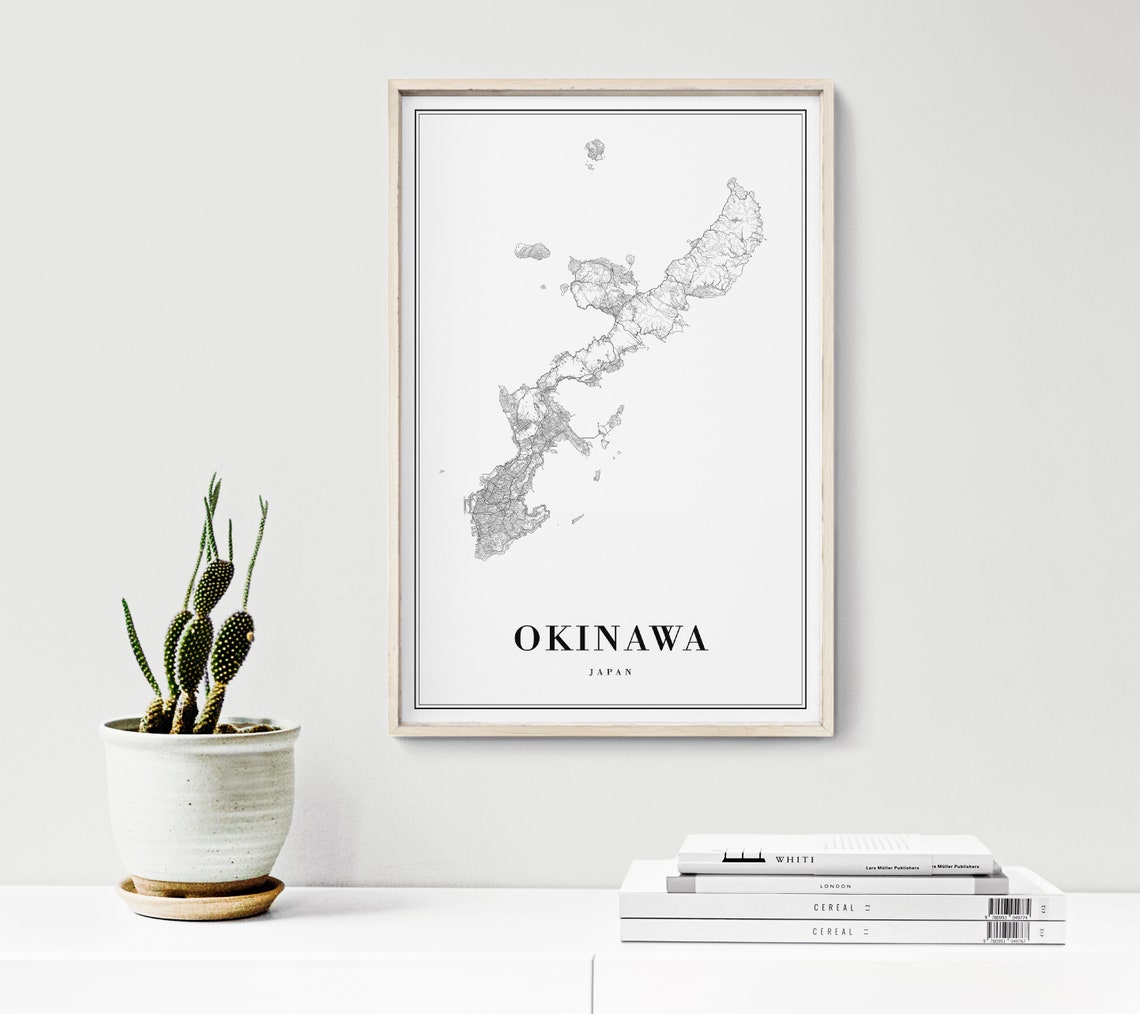 Okinawa Map Poster, Black And White Map - Image 3