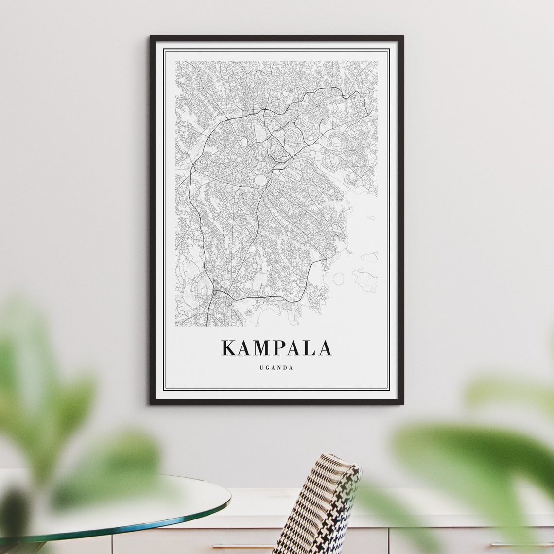 Kampala Uganda City Street Map Line Art Black and White Poster - Image 3