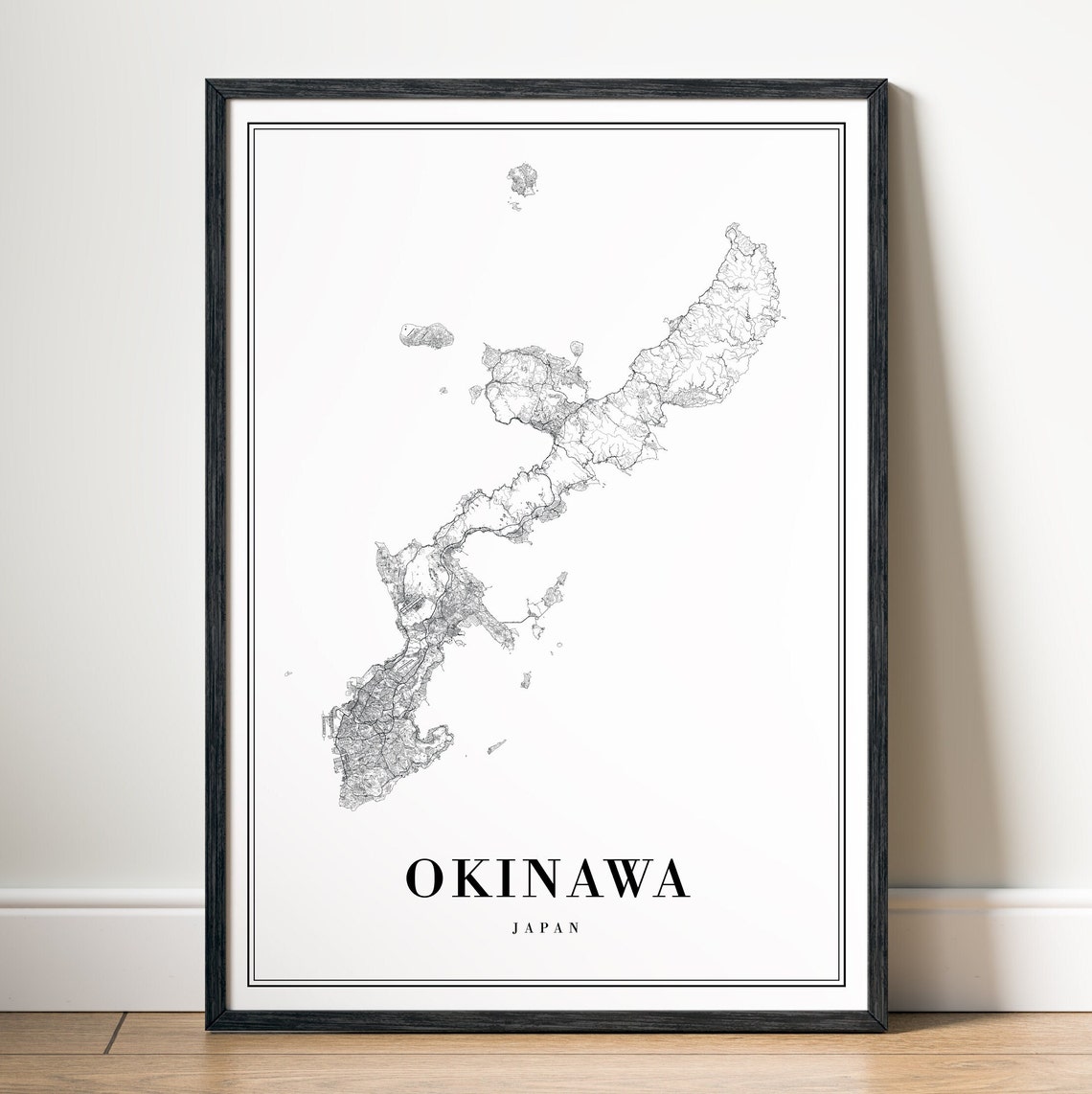 Okinawa Map Poster, Black And White Map