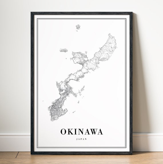 Okinawa Map Poster, Black And White Map