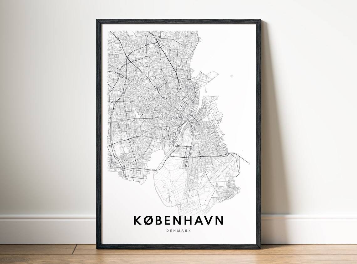 Minimalist Copenhagen Denmark Black and White Street Map Poster
